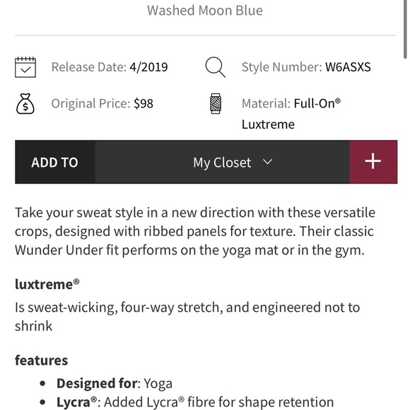 Lululemon Wunder Under Crop 23" Sz 4 Ribbed Washed Moon Blue Denim 23" Inseam - Picture 6 of 6